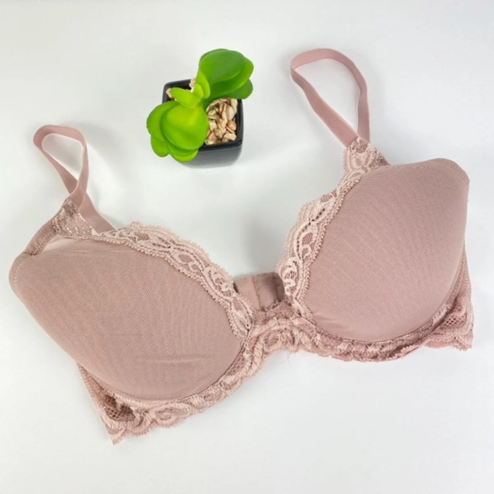Natori Bra 32D Feather Plunge Contour Pink